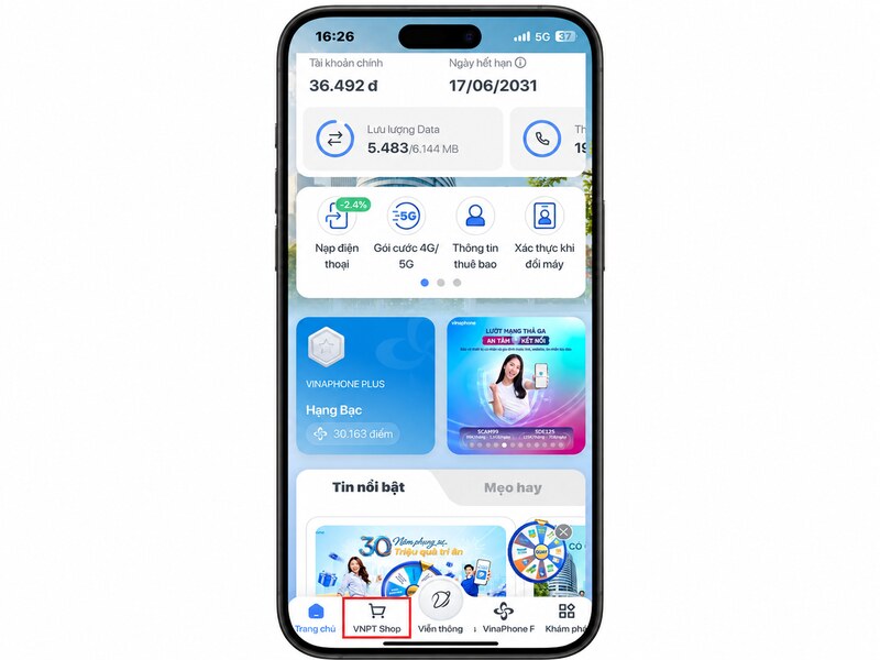 Bước 1: Tại trang chủ, chọn VNPT Shop