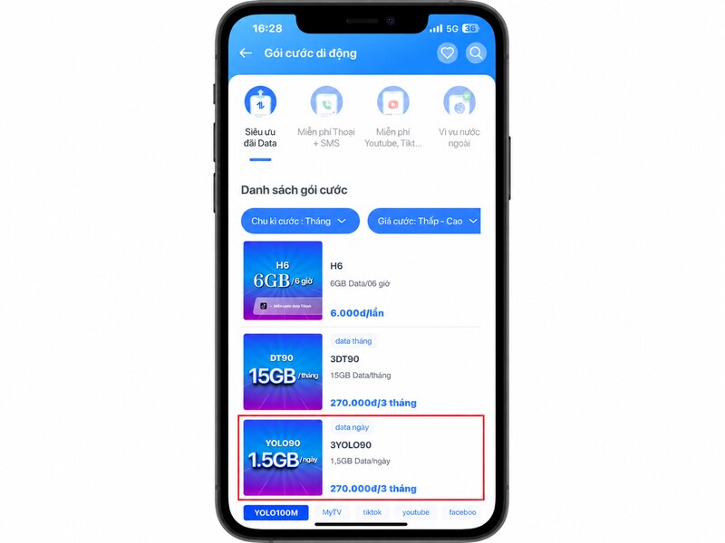 Bước 3: Chọn giá cước và chọn gói cước phù hợp