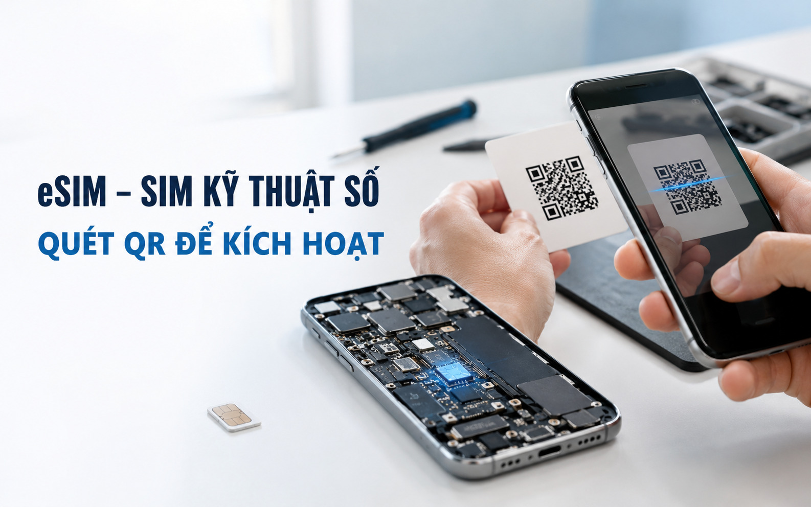 eSIM là thẻ SIM điện tử được hàn trực tiếp vào bo mạch chủ của thiết bị khi sản xuất