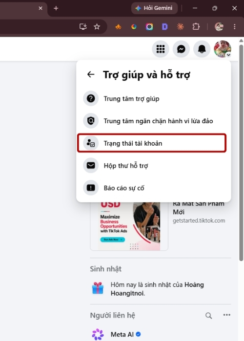 Chọn Trạng thái tài khoản