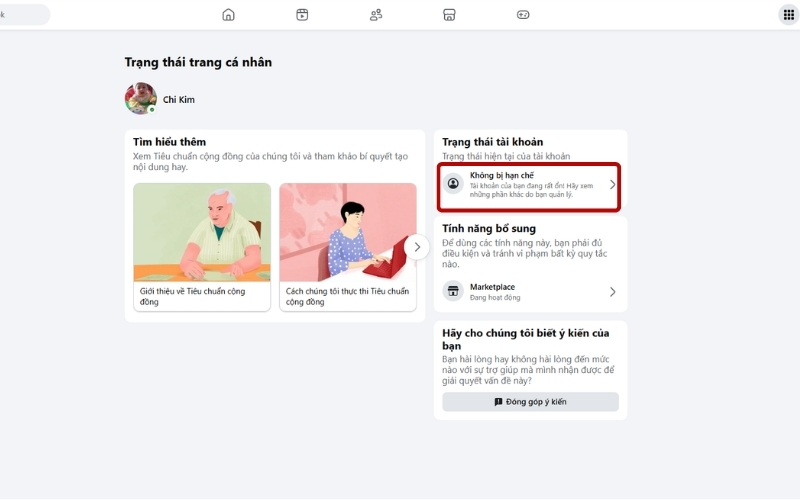 Kiểm tra xác nhận tài khoản đang hoạt động bình thường hay không - Chọn mũi tên bên trái tên tài khoản