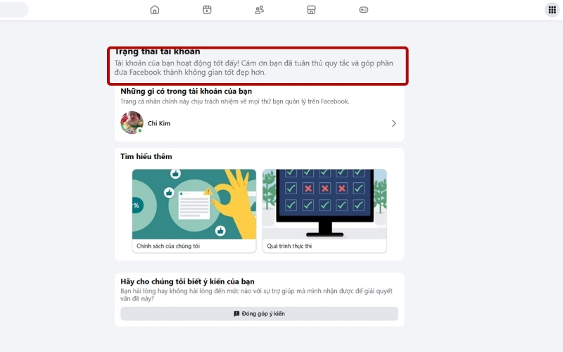 Kiểm tra tài khoản xem Facebook đang hạn chế gì để khắc phục