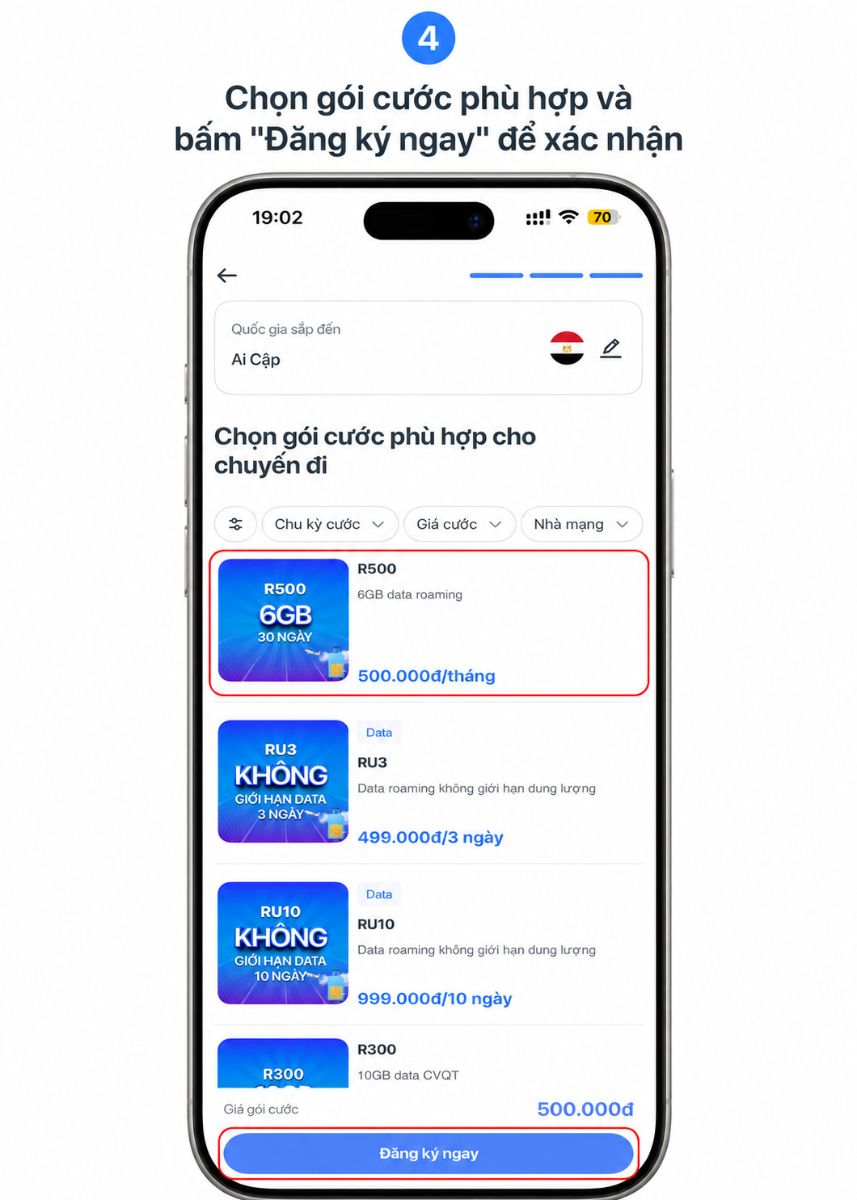 Bước 4: Chọn gói cước phù hợp và bấm 