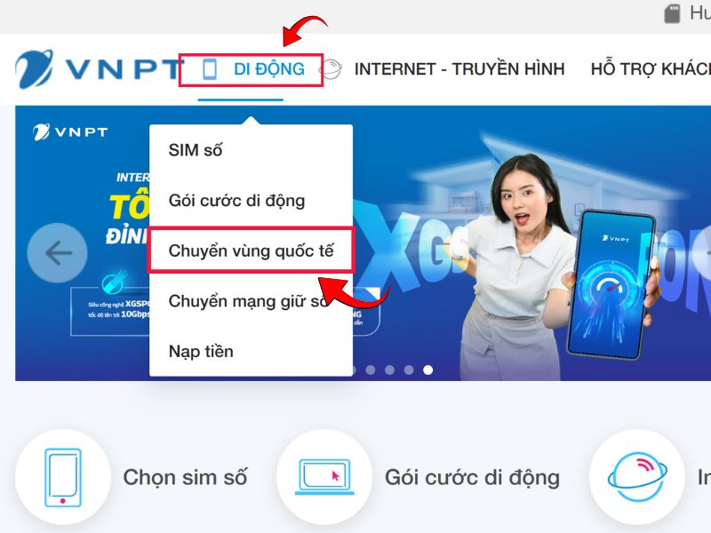 Chọn Chuyển vùng quốc tế