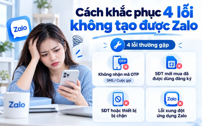 Cách khắc phục từng trường hợp lỗi không tạo được Zalo