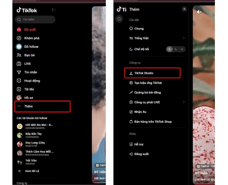 Chọn Thêm ở menu bên trái màn hình > Tiktok Studio