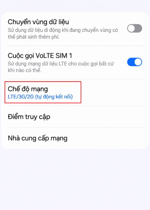 Mở chế độ mạng
