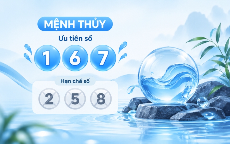 Các số được quy về hành Thổ thuộc nhóm cần lưu ý khi xét với người mệnh Thủy bao gồm số 2, 5, 8