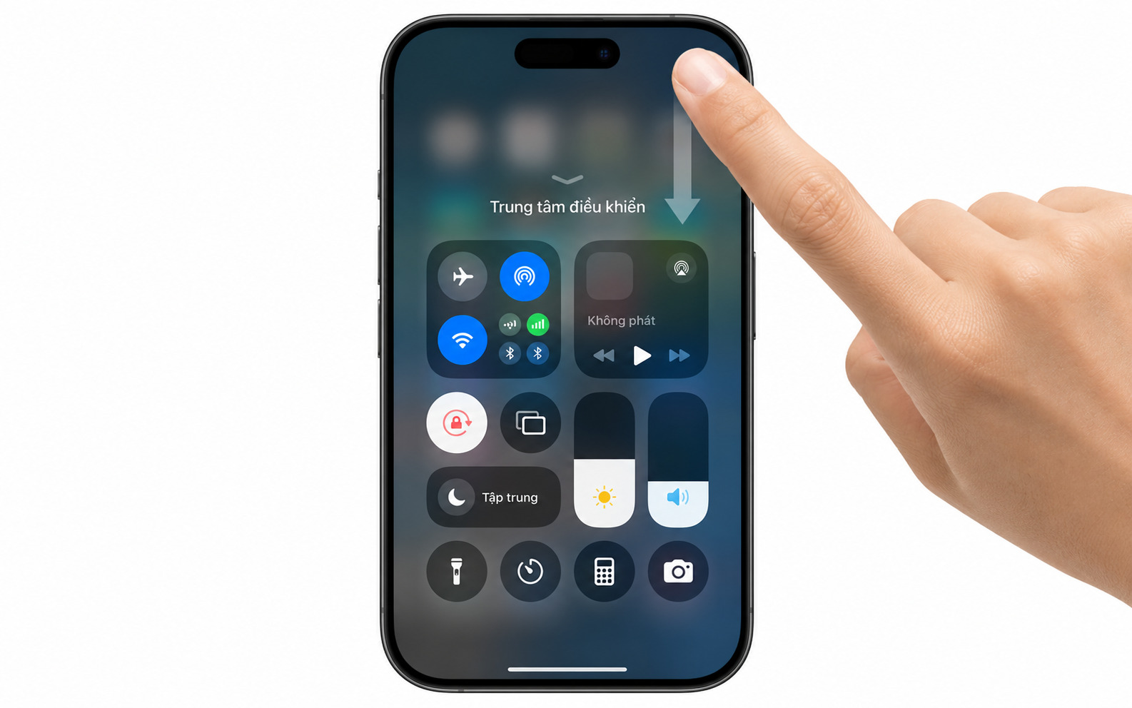 Vuốt màn hình từ góc trên bên phải xuống để mở Trung tâm điều khiển