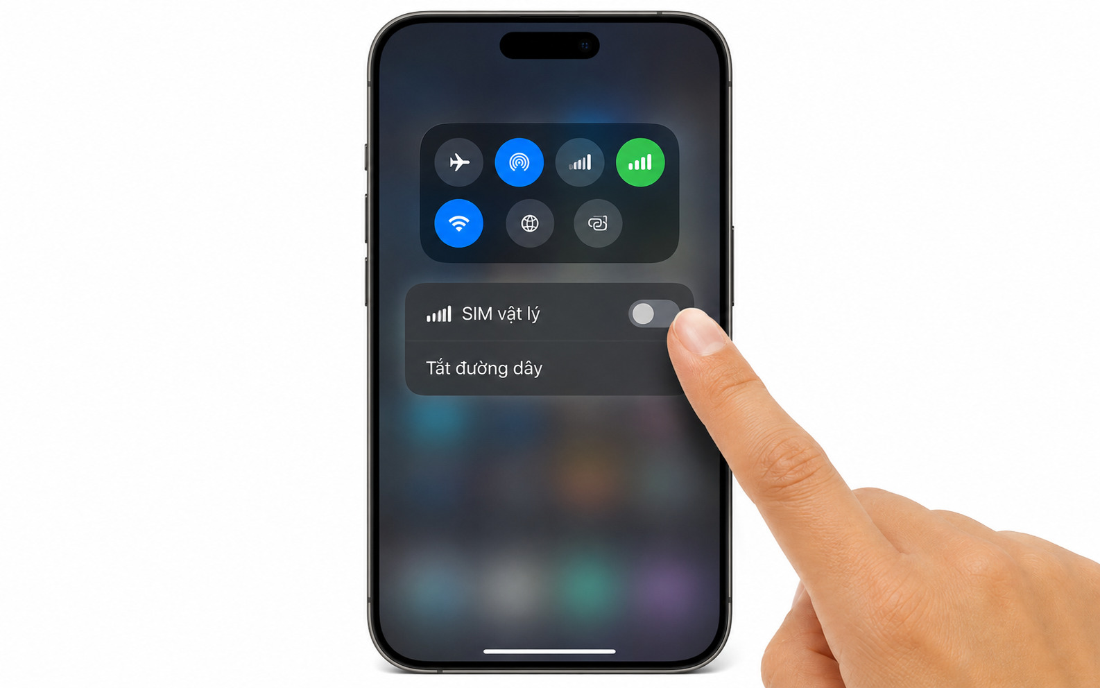 Nhấn vào biểu tượng đường dây của SIM vật lý và chọn Tắt đường dây
