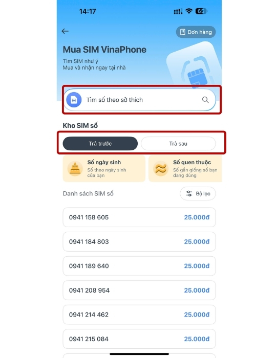 Tìm SIM tam hoa VinaPhone theo sở thích, chọn trả trước hoặc trả sau trên My VNPT